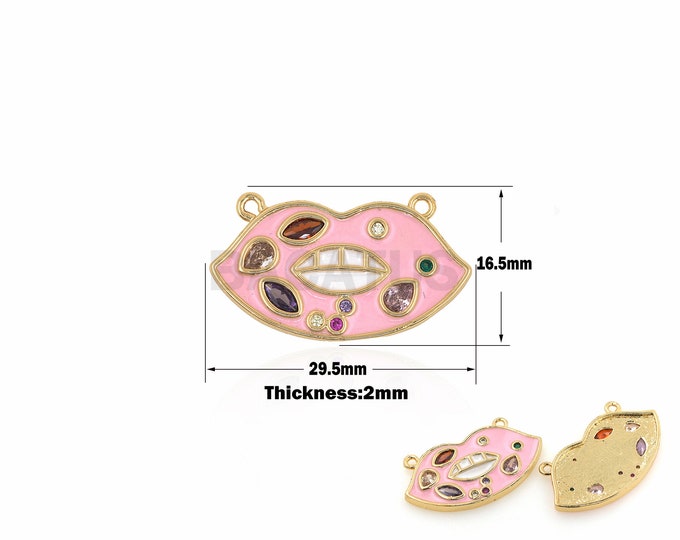 1PCS Lip Pendant Enamel Lip Necklace Cubic Zirconia 18K Gold Filling Enamel Charm DIY Jewelry Making Supplies 16.5x29.5x2mm