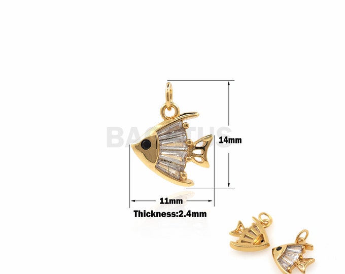 1PCS Little Goldfish Pendant,Charm Of the Underwater World, Cute Fish Accessories, 18K Animal Necklace, Cubic Zirconia 14x11x2.4mm