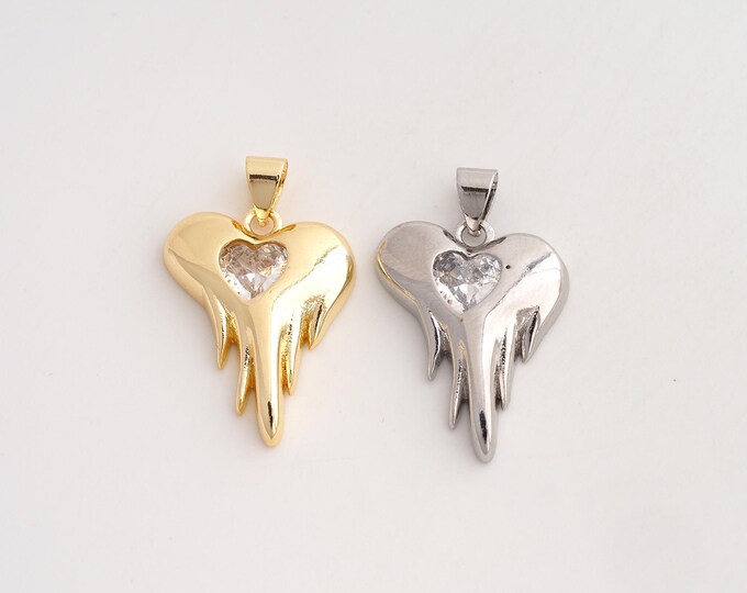 18K Gold Filled Heart Charm,Dainty Love Pendant,CZ Heart Pendant ,DIY Jewelry Supplies,27x17x3.5mm