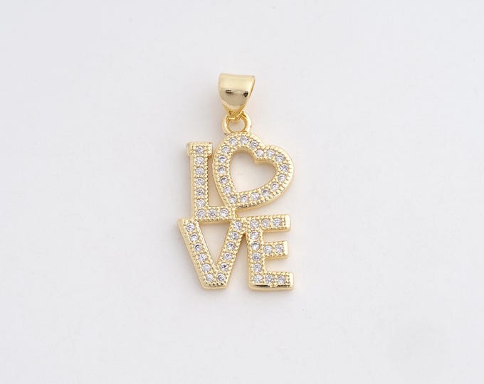 Heart Pendant,Heart Necklace,Micropave CZ Small Pendant,18K Gold Filled Love Bracelet, DIY jewelry Accessories,26.8x13.6x1.6mm