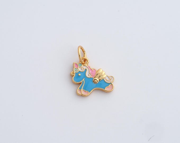 Horse Necklace,18K Gold Filled Animal Necklace, Horse Pendant,Enamel Charm, DIY Jewelry Supplies, 14.4x11x1.3mm