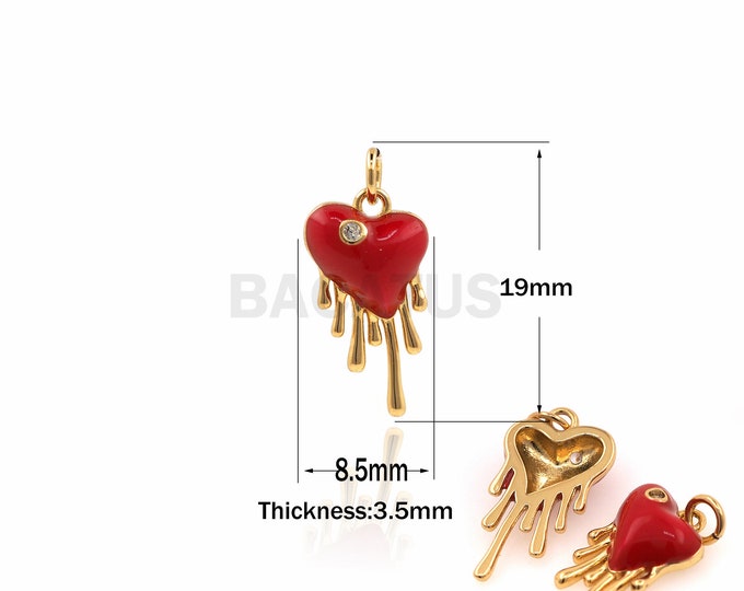 1PCS 18K Gold Filled Red Enamel Heart-Shaped Pendant Heart-Shaped Necklace DIY Jewelry Making Supplies Accessories Enamel Charm 19x8.5x3.5mm