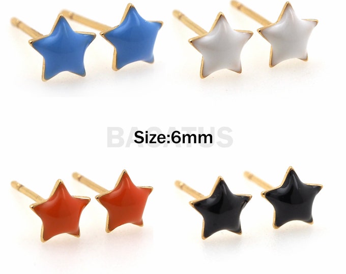1Pair Multicolor enamel star stud earrings Enamel five-point star stud earrings with 18K gold filling Celestial earrings 6mm