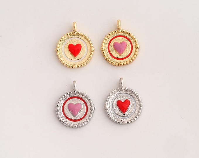 18K Gold Filled Heart Charm,Dainty Enamel Love Pendant,Heart Pendant ,DIY Jewelry Supplies,18.2x15x2.8mm