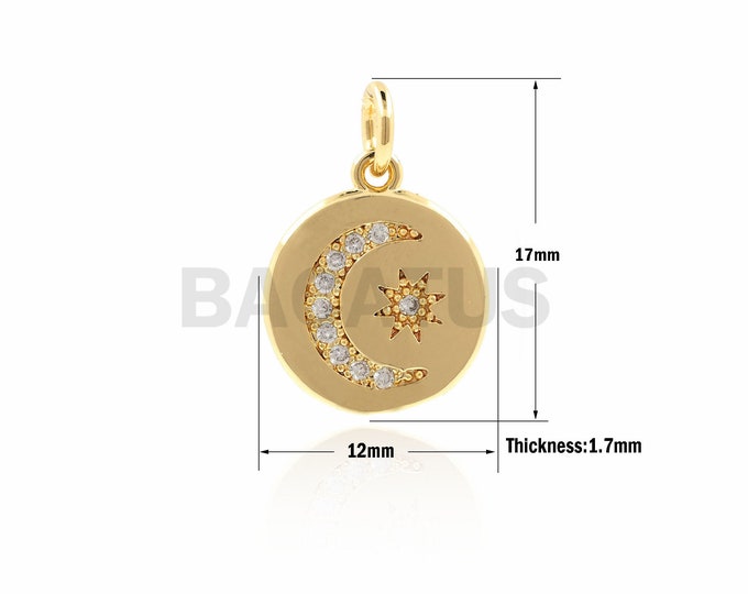 1PCS Gold-Plated Round Moon Star Sun Pendant, Moon Necklace, Star Necklace, Sun Necklace, Exquisite Gifts For Her 17x12x1.7mm