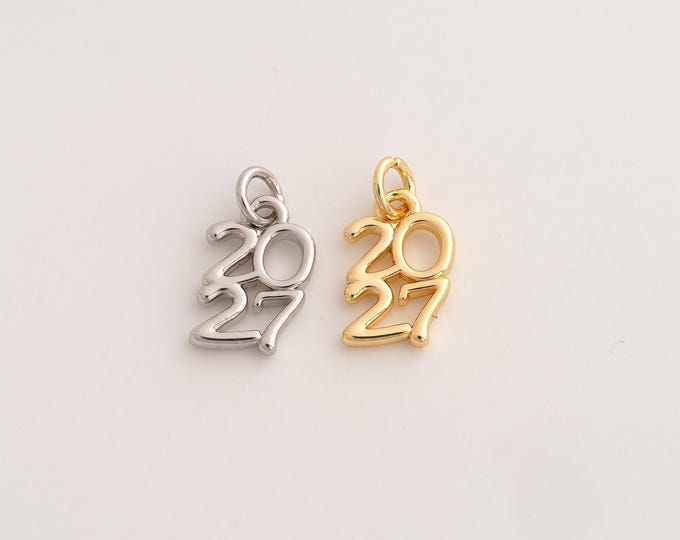 18K Gold Filled 2027 Year Charm,Dainty 2027 Number Pendant,2027 Pendant ,DIY Jewelry Supplies,16.8x9x2mm