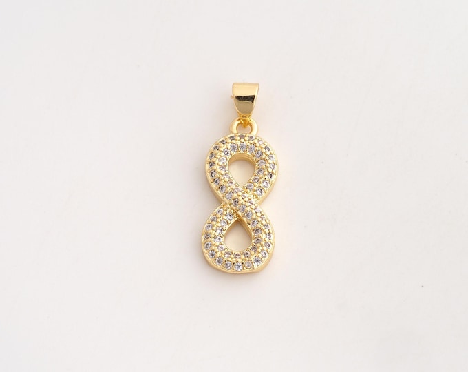 18K Gold Filled Infinity Charm,Dainty Angel Number Pendant,CZ Infinity Pendant ,DIY Jewelry Supplies,27x9.7x3.3mm