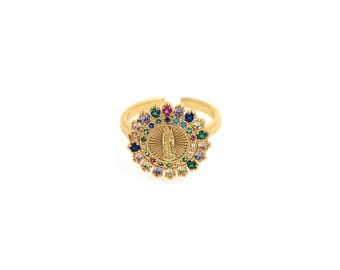 1 pièce, bague réglable en or 18 carats, bague vierge, bague religieuse, breloque religieux, bague catholique, bague Vierge Marie