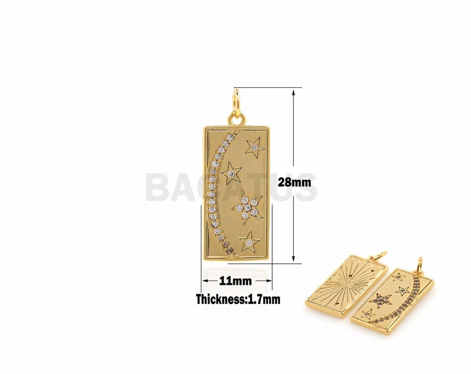 1PCS Celestial Pendant 18K Gold Filled Square Charm Five-pointed Star Necklace Moon Jewelry DIY Jewelry Making Supplies 18x13x2mm