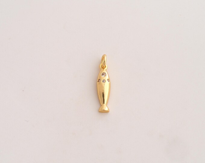 5 pcs 18K Gold Filled Fish Charm,Dainty Marine Life Pendant,CZ Fish Pendant ,DIY Jewelry Supplies,17.4x4x2.4mm