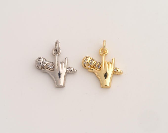 18K Gold Filled Rock Gesture Charm,Dainty Gesture Pendant,CZ Rock Pendant ,DIY Jewelry Supplies,19x15.7x3.6mm