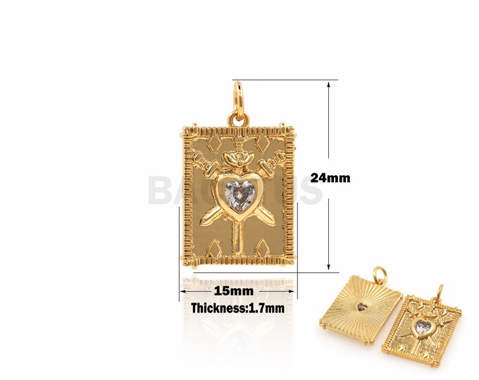 1PCS Heart Sword Pendant Heart Sword Pendant, Amulet Jewelry, Bracelet Necklace Components Supply, 18K Gold Plated 24x15x1.7mm