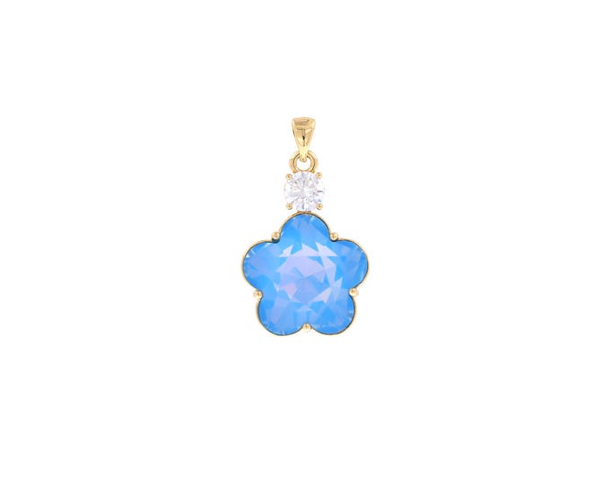 Flower Pendant, Micropavé CZ Plant Necklace, 18K Gold Filled Flower Charm, Plant Charm, DIY Jewelry Supplies,33.5x19.5x9.5mm