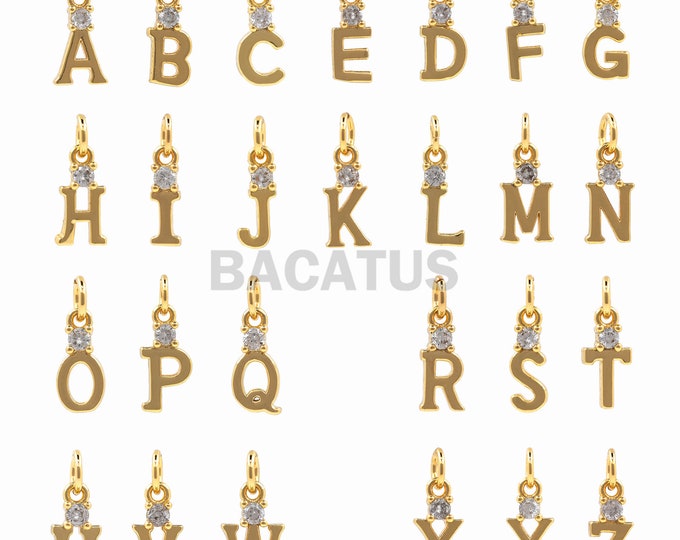 1PCS 26 Letter Pendants Micro-Inlaid Single Can Zircon Suitable For Bracelets, Necklaces, Jewelry Making Supplies, Gold Filling 12x5x1.5mm