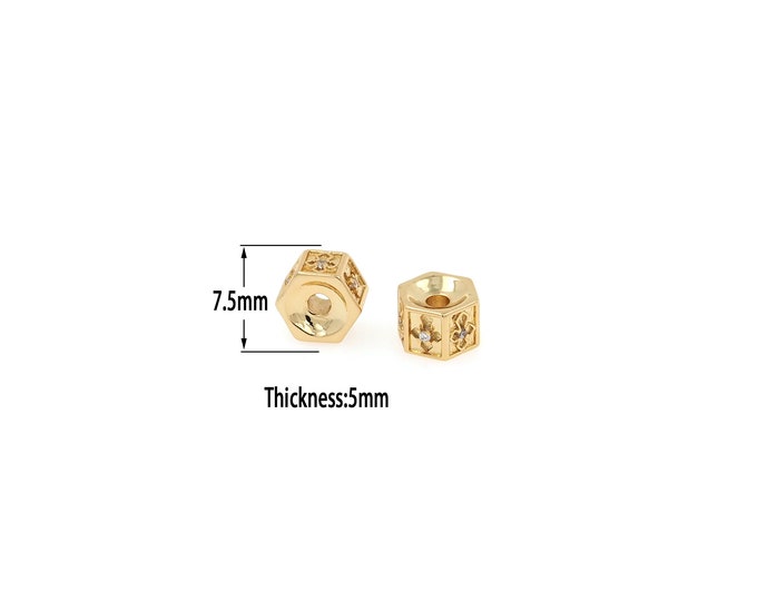 18K Gold Filled Hexagon Beads ,Cross Beads,Gold Hexagon Beads, DIY Gold Jewelry Making