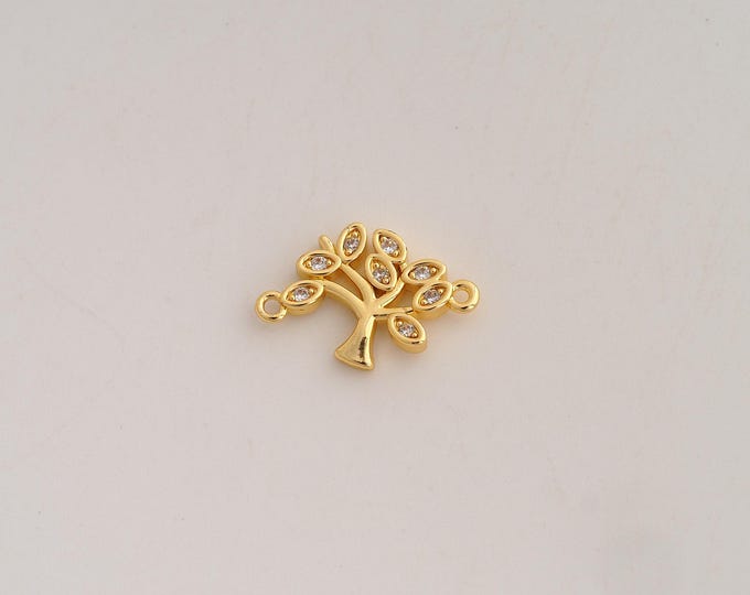 18K Gold Filled Tree of Life Connector,Tree Connector,CZ Tree of Life Connector for Jewelry Making 16x11.2x2mm