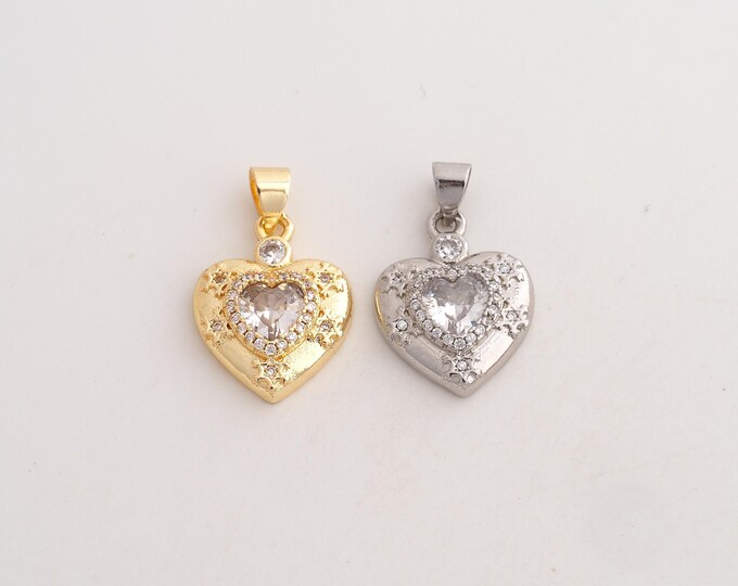 18K Gold Filled Heart Charm,Dainty Love Pendant,CZ Heart Pendant ,DIY Jewelry Supplies,23.4x14.4x3.7mm