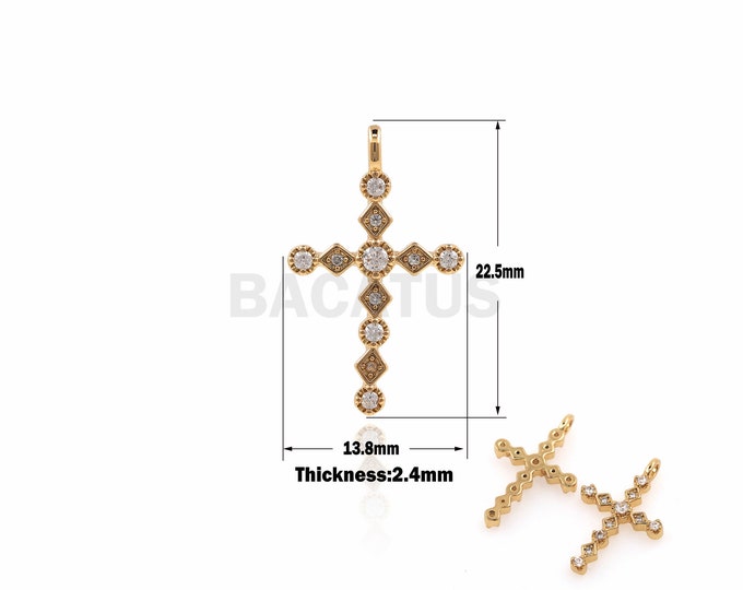 1PCS Cross Pendant Suitable For Necklace, Bracelet, Jewelry, Cross Charm, Cubic Zirconia Gold Filling, DIY Jewelry Making 22.5x13.8x2.4mm