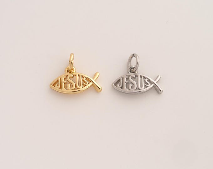 18K Gold Filled Jesus Fish Charm,Dainty Marine Life Pendant,Fish Pendant ,DIY Jewelry Supplies,11x13.4x2.8mm