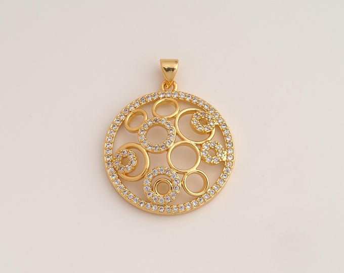 18K Gold Filled Round Charm,Dainty Round Pendant,CZ Round Pendant ,DIY Jewelry Supplies,33.2x26x4.3mm