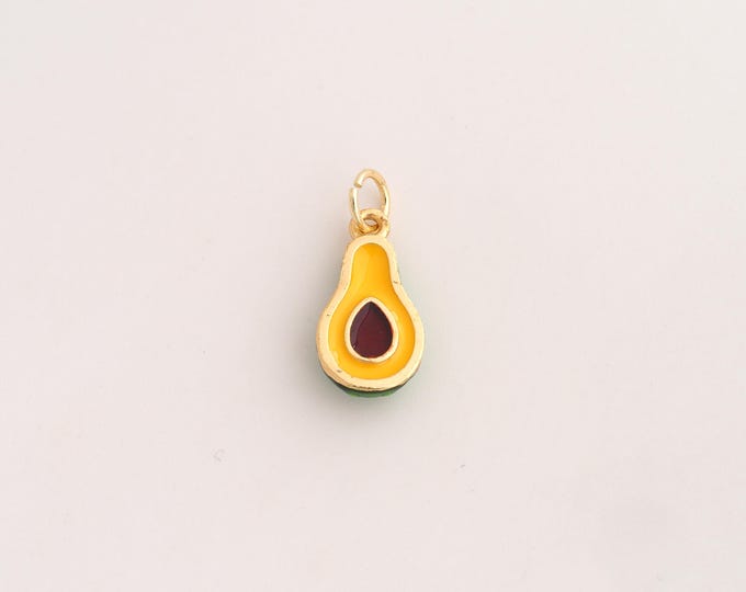 18K Gold Filled Avocado Charm,Dainty Enamel Fruit Pendant,Avocado Pendant ,DIY Jewelry Supplies,19x8.5x3.5mm