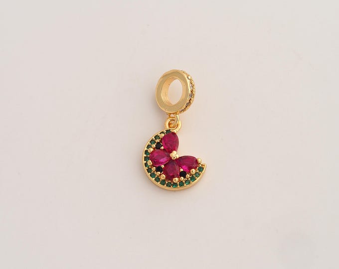 18K Gold Filled Watermelon Charm,Dainty Fruit Pendant,CZ Watermelon Pendant ,DIY Jewelry Supplies,23.6x12x3.4mm