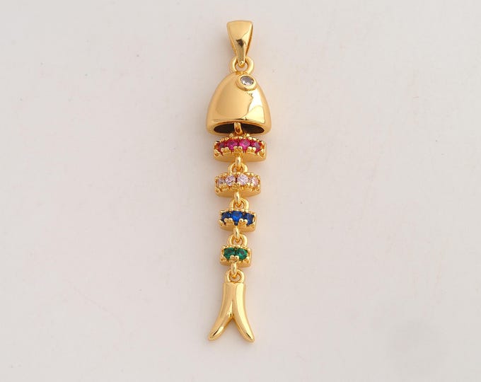 18K Gold Filled Fishbone Charm,Dainty Fishbone Pendant,CZ Fishbone Pendant ,DIY Jewelry Supplies,44.5x8.8x5.4mm