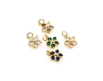 1PCS Gemstone Flower Pendant Necklace Pentagonal Flower 18k Gold Exquisite Pendant Gold Chain Gift for Her Jewelry Supply 10x15.5x4mm