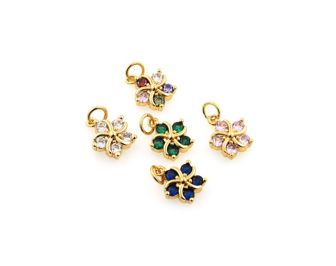 1PCS Gemstone Flower Pendant Necklace Pentagonal Flower 18k Gold Exquisite Pendant Gold Chain Gift for Her Jewelry Supply 10x15.5x4mm