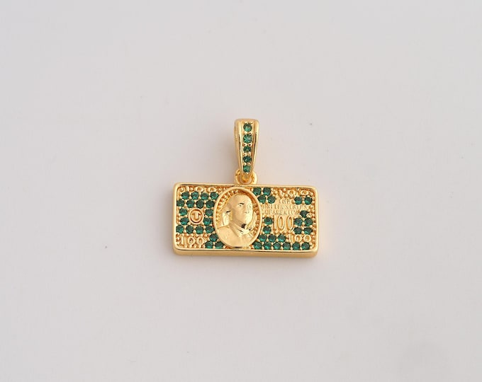 18K Gold Filled Dollar Charm,Dainty Money Pendant,CZ Dollar Pendant ,DIY Jewelry Supplies,17x17.3x2mm