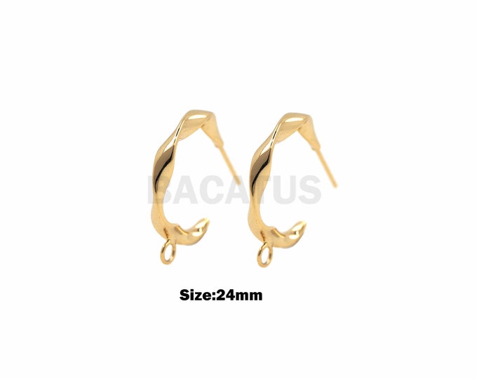 Lrregular Round Earrings Wavy Earrings Women's Creative Personality Earrings Glossy Earrings 18K Gold Filling DIY Production 24mm 1 Pair