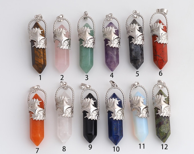 Prismatic Gemstone Pendant,Natural Stone Charms,Crystal Gemstone Charm DIY Jewelry Making Supply,54.4x14.7x4mm