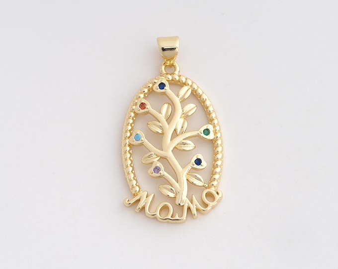 18K Gold Filled Tree of Life Pendant,Oval Charms,Tree Charm Bracelet Necklace for DIY Jewelry Making Supply,35.3x18.4x2.8mm