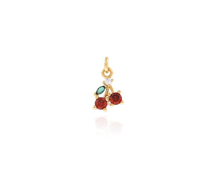 18K Gold Filled Cherry Pendant,Dainty Cherry Charms,Simple Pendant Bracelet Necklace for DIY Jewelry Making Supply,12.5x6.5x2.5mm