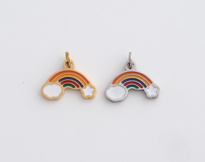 Stainless Steel Rainbow Pendant,Rainbow Charms,Enamel Rainbow Charm Bracelet Necklace for DIY Jewelry Making Supply,12.4x12.8x1.4mm