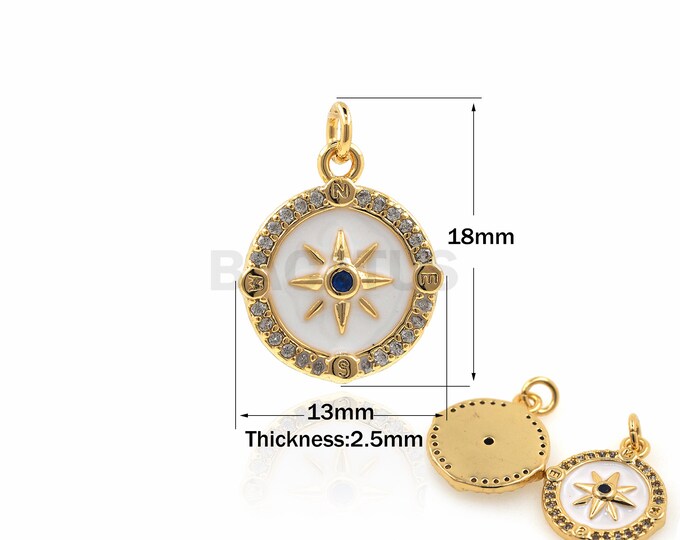 1PCS Cubic Zirconia Round Enamel Necklace Compass Pendant DIY Jewelry Making Accessories 18K Gold Filled Polaris Charm 18x13x2.5mm