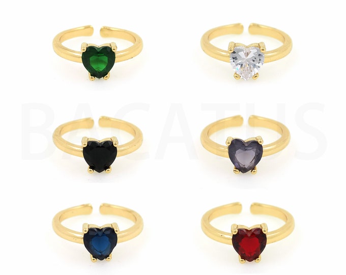 18K Gold Filled Heart Ring,Gold Dainty CZ Open Ring,Simple Ring,Gift for Her
