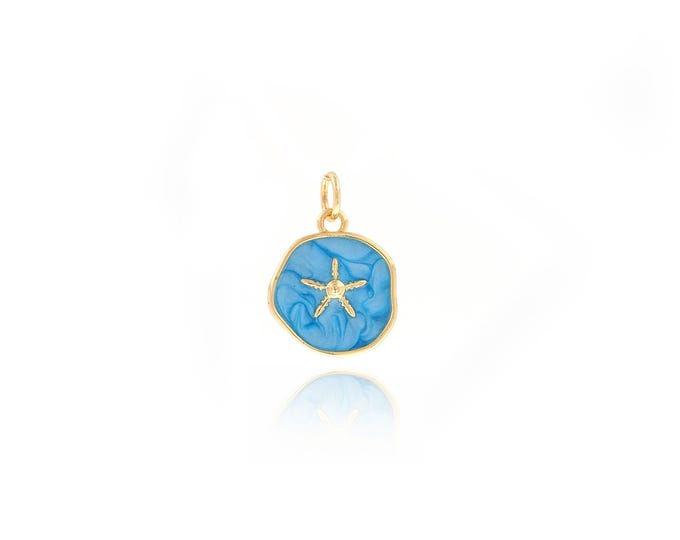 18K Gold Filled Enamel Starfish Pendant, Starfish Necklace,Round Charm,Enamel Charm,DIY Jewelry Supplies,18.8x13x2.8mm
