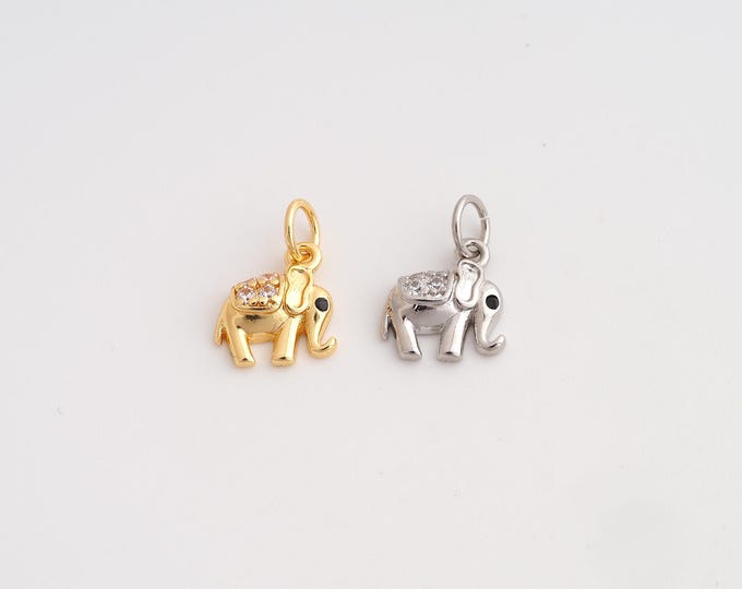 18K Gold Filled Elephant Charm, Micropavé CZ Animal Pendant,Elephant Necklace Charm, DIY Jewelry Supplies, 13.7x9.4x3mm