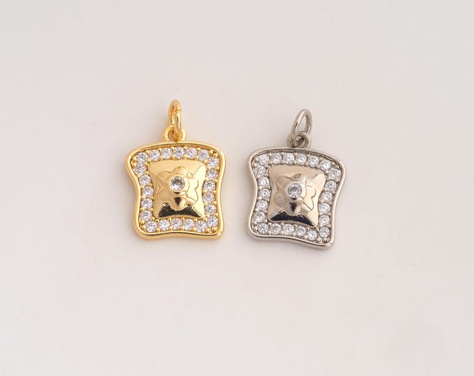 18K Gold Filled Bread Charm,Dainty Bread Pendant,CZ Bread Pendant ,DIY Jewelry Supplies,18.7x13x3mm