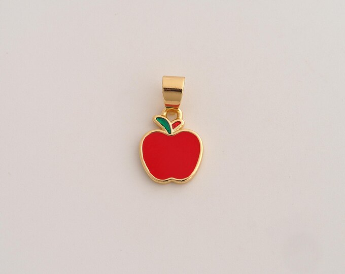 5 pcs 18K Gold Filled Apple Charm,Dainty Enamel Fruit Pendant,Apple Pendant ,DIY Jewelry Supplies,20x11.5x2.2mm