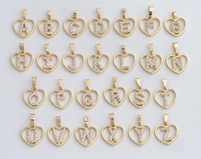 5 pcs Initial Pendant,18K Gold Filled Letter Necklace, Micropavé CZ Alphabet Pendant, DIY jewelry Making Accessories,21.4x15.4x2.6mm