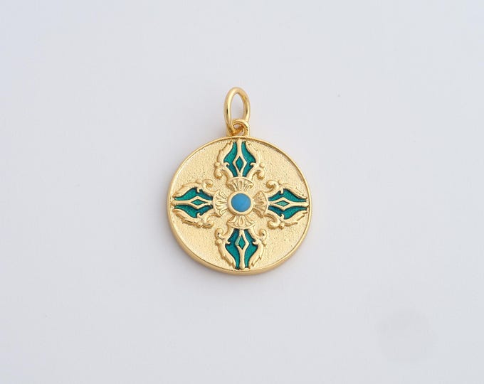 Enamel Flower Pendant, 18K Gold Filled Round Necklace,Flower Charms,Enamel Charm, DIY Jewelry Supplies,20.4x15x1.5mm