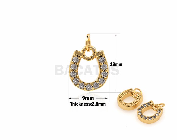 1pcs Zircon U-shaped Pendant CZ Pave Pendant, U-shaped Jewelry Pendant, Gold-plated Pendant, Cubic Zirconia Pendant 13x9x2.8mm