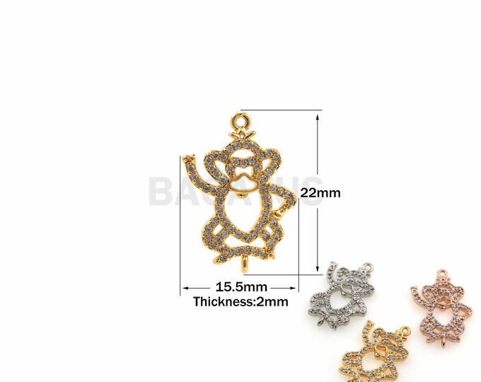 1PCS Hollow Monkey Pendant Animal Jewelry Monkey Necklace Jewelry Cubic Zirconia Suitable for Necklace Jewelry Making Supplies 22x15.5x2mm
