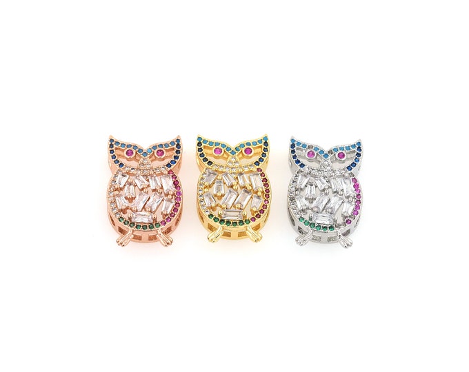 18K Gold Filled CZ Owl Beads,Gold Owl Beads,Owl Beads DIY Gold Jewelry Making Supply