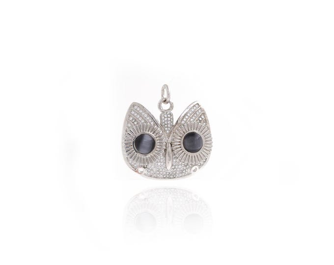 Silver Filled Owl Pendant,MicroPave CZ Animal Jewelry Suitable for Bracelet Necklace DIY Jewelry Supplies  40x38x9mm