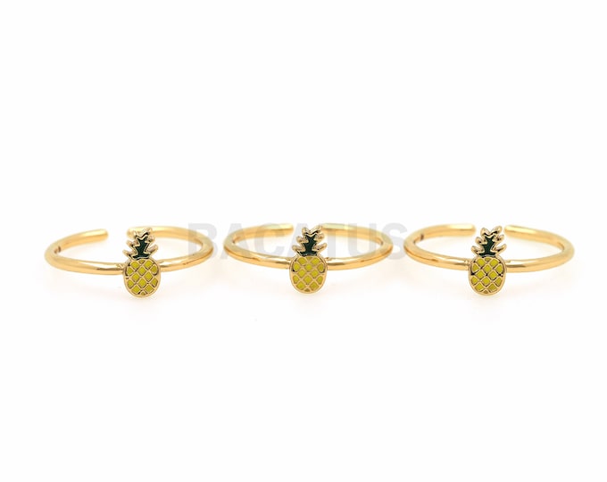 18K Gold Filled Enamel Pineapple Ring, Adjustable Ring, Gold Open Ring, Pineapple Charm, Fruit Ring, Fruit Charm