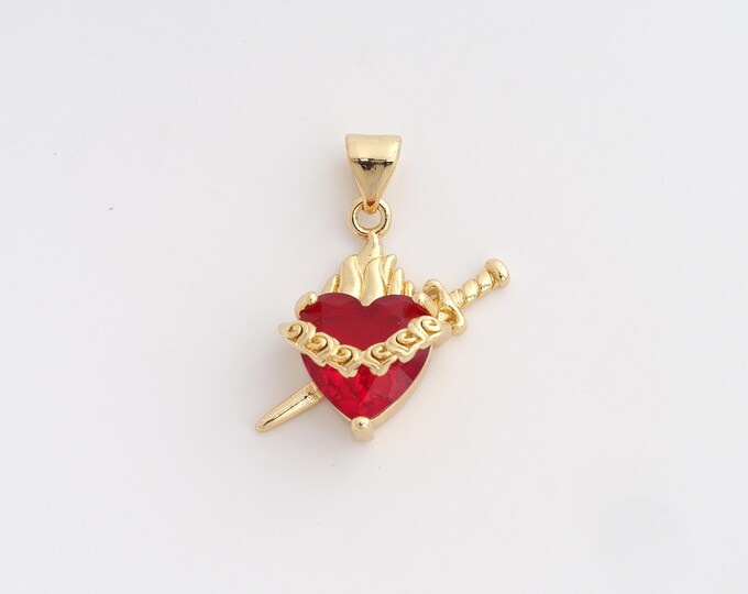 18K Gold Filled Heart Charm, Micropavé CZ Love Pendant,Heart Necklace Charm, DIY Jewelry Supplies, 24x19.5x8.3mm