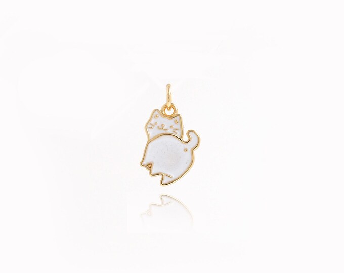 18K Gold Filled Cat Pendant,Gold Dainty Cat Charms,Simple pendant Bracelet Necklace for DIY Jewelry Making Supply,17.5x10.5x1.7mm